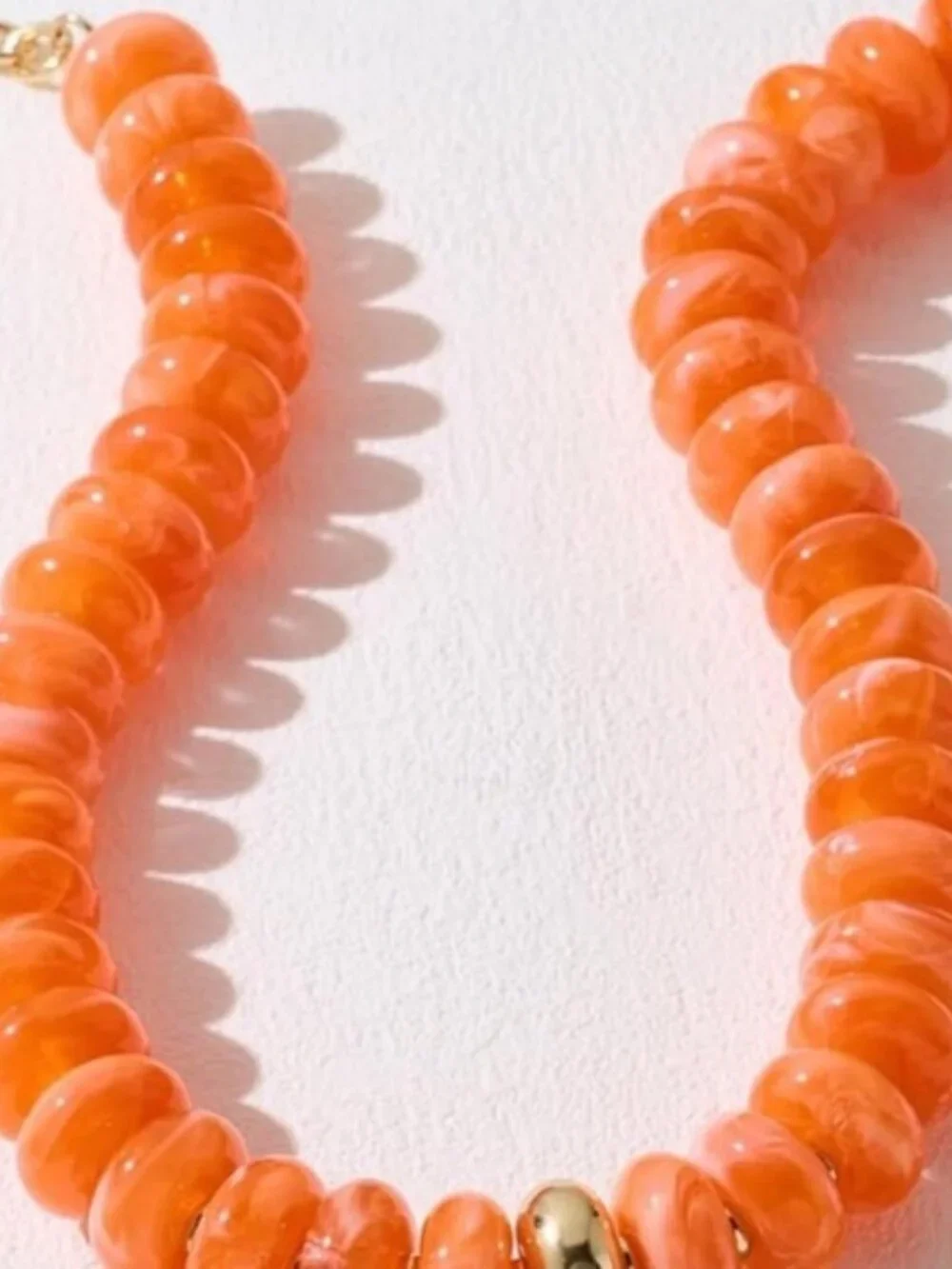 New Women's Chunky Orange Resin Bead Statement Necklace Gold Bead Boho Choker